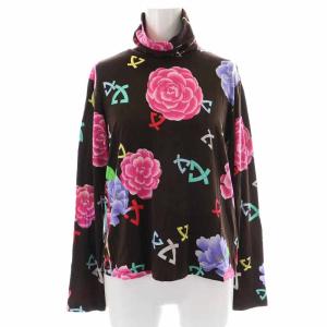 カットソー タートルネック 花柄 総柄 長袖 42 XL 茶 ブラウン