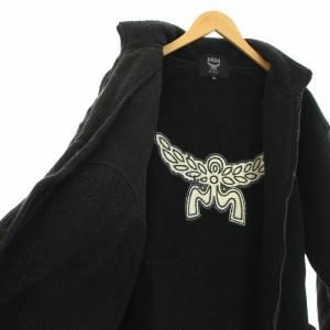 MCM ボアジャケット フリース ジップアップ 刺繍 L 黒 ブラック