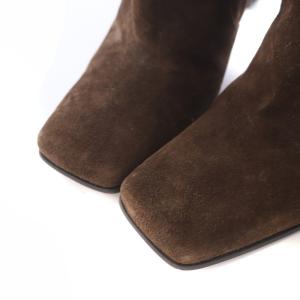 DOLCE&GABBANA ロングブーツ スクエアトゥ スタッズ スエード 37 24cm 茶色 ブラウン GY09