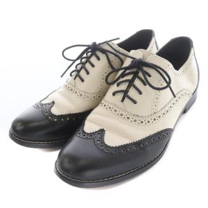 COLE HAAN オックスフォードシューズ 革靴 ウイングチップ レースアップ レザー 7.5 24.5cm アイボリー 黒 ブラック GY09