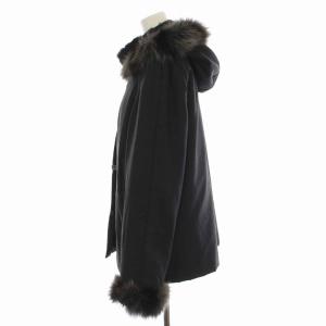 BALMAIN シルクコート ライナー付き ラビットファー ブルーフォックスファー フード付き アウター 9 M 黒 ブラック