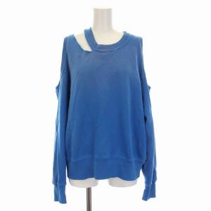 スウェット トレーナー ダメージ加工 コットン 長袖 XS 青 ブルー