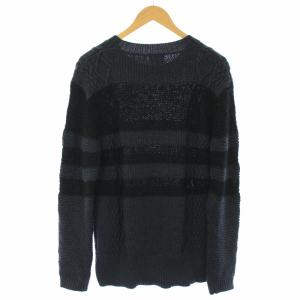 LANVIN en Bleu ニット セーター アルパカ混 長袖 ボーダー 48 M グレー 黒 ブラック