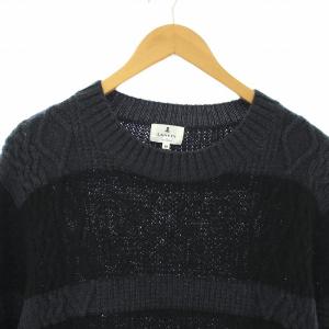 LANVIN en Bleu ニット セーター アルパカ混 長袖 ボーダー 48 M グレー 黒 ブラック