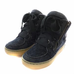 DIESEL EX-POSITIONED W スニーカー シューズ ハイカット デニム サイドジップ US6 23.0cm 黒 ブラック