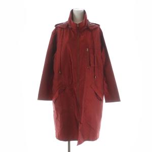 マウンテンパーカー ジャケット ジャンパー ロング ジップアップ フード 総柄 ナイロン 38 M 赤 レッド GY09