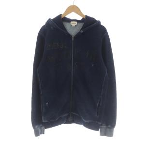 パーカー ジャケット ジップアップ ダメージ加工 ロゴ スパンコール XL インディゴ GY09