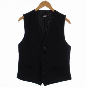 ベスト ジャケット ストライプ 切替 ウール シルク 48 L 黒 ブラック