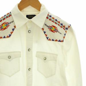 POLO RALPH LAUREN ウエスタンシャツ 長袖 ビーズ装飾 コットン スナップボタン S 白 ホワイト