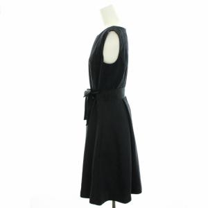 BLUE LABEL CRESTBRIDGE ワンピース ノースリーブ シャドーチェック ひざ丈 リボン付き 36 S 紺 ネイビー