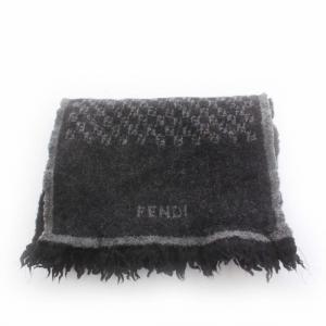 FENDI マフラー フリンジ ズッカ柄 ウール ロゴ 黒 ブラック グレー