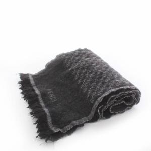 FENDI マフラー フリンジ ズッカ柄 ウール ロゴ 黒 ブラック グレー