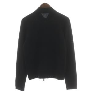 EMPORIO ARMANI ニットジャケット スタンドカラー ジップアップ メッシュ 46 M 黒 ブラック