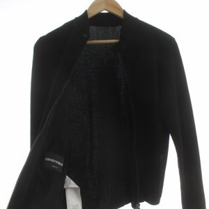 EMPORIO ARMANI ニットジャケット スタンドカラー ジップアップ メッシュ 46 M 黒 ブラック
