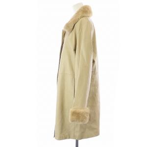 BALMAIN ステンカラーコート ロング レザー ファー 羊革 ベージュ