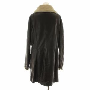 HUNTING WORLD レザーコート ロング ジップアップ ボア シープスキン ビッグカラー ウール混 裏地総柄 46 L ダークブラウン ベージュ