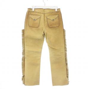 RALPH LAUREN レザーパンツ テーパード スラックス フリンジ ジップフライ 牛革 9 M ベージュ