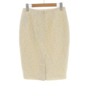 PAULE KA タイトスカート ひざ丈 スリット ツイード ウール混 36 S アイボリー 黄色 イエロー 黒 ブラック GY09
