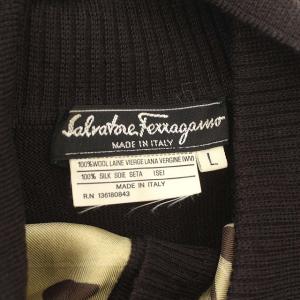 Salvatore Ferragamo カーディガン シルク切替 ヒョウ柄 L 茶 ブラウン
