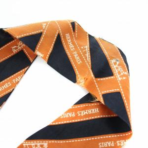 HERMES ツイリー ボルデュック リボン スカーフ シルク 黒 ブラック オレンジ