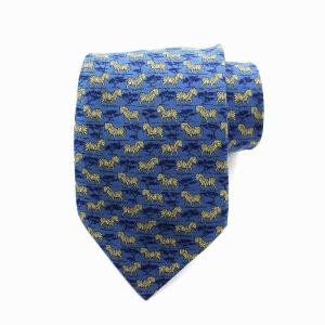 ネクタイ シマウマ アニマル柄 シルク100％ 青 ブルー