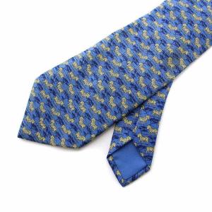 HERMES ネクタイ シマウマ アニマル柄 シルク100％ 青 ブルー