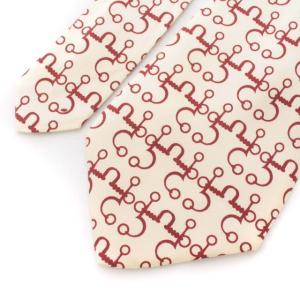 HERMES ネクタイ ワイドタイ 総柄 フランス製 スーツ ビジネス アイボリー 赤 レッド