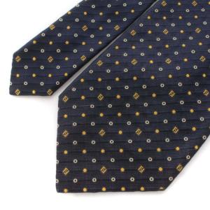 FENDI ネクタイ ワイドタイ ズッカ柄 ドット シルク イタリア製 スーツ ビジネス 紺 ネイビー