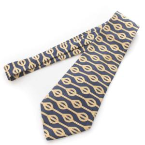 HERMES ネクタイ ワイドタイ 総柄 シルク フランス製 スーツ ビジネス 紺 ネイビー 黄色 イエロー