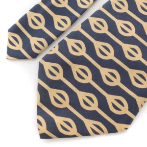 HERMES ネクタイ ワイドタイ 総柄 シルク フランス製 スーツ ビジネス 紺 ネイビー 黄色 イエロー