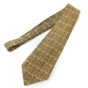 HERMES ネクタイ ワイドタイ 総柄 フランス製 スーツ ビジネス カーキ