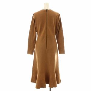 Chesty ワンピース 長袖 ニット ロング ミモレ フレア ビジュー ビーズ スパンコール 装飾 花柄 ウール混 F 茶 ブラウン マルチカラー