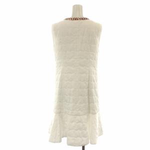 Chesty ベスト ジレ 中綿 キルティング ジップアップ ロング Vネック フレア 刺繍 0 S 白 ホワイト マルチカラー