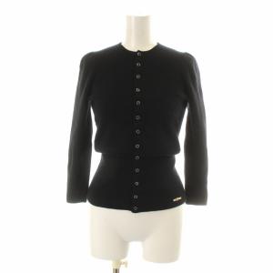 カーディガン ニット 長袖 クルーネック ウール アンゴラ混 XS 黒 ブラック