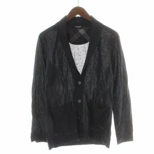 カーディガン 長袖 ショールカラー 麻 リネン混 M 紺 ネイビー