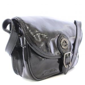 Longchamp ショルダーバッグ エナメル ロゴ 黒 ブラック