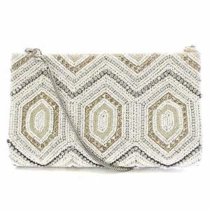 ショルダーバッグ パーティーバッグ クラッチバッグ ミニ ビーズ 白 ホワイト ベージュ