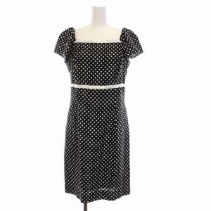 ワンピース ひざ丈 ドット リボン 半袖 40 L 黒 ブラック 白 ホワイト