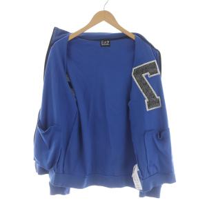 EMPORIO ARMANI EA7 パーカー ジャケット スウェット ジップアップ ハイネック フード ロゴ L 青 ブルー グレー GY09