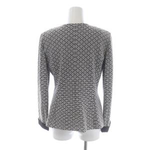 EMPORIO ARMANI ノーカラージャケット シングル 3B 総柄 40 M 黒 ブラック 白 ホワイト GY09