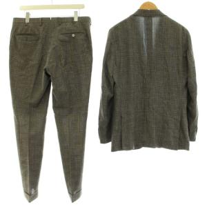 ISAIA セットアップスーツ チェック ジャケット シングル パンツ シルク混 グレー