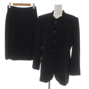 スーツ セットアップ 3点セット ノーカラージャケット シングル トップス 半袖 タイトスカート ひざ丈 12 L 黒 ブラック
