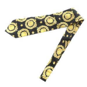 GIANNI VERSACE ネクタイ レギュラータイ 総柄 メデューサ 絹 シルク 黒 ブラック 黄色 イエロー