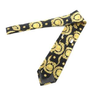 GIANNI VERSACE ネクタイ レギュラータイ 総柄 メデューサ 絹 シルク 黒 ブラック 黄色 イエロー