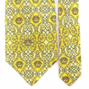 GIANNI VERSACE ネクタイ ワイドタイ 総柄 シルク 黄色 イエロー