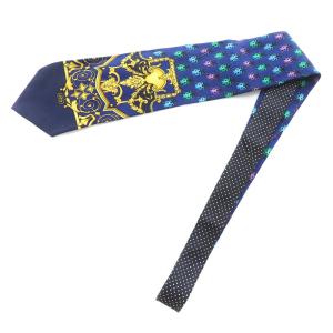 GIANNI VERSACE ネクタイ レギュラータイ 総柄 てんとう虫 水玉 ドット 絹 シルク 紺 ネイビー 黄色 イエロー マルチカラー