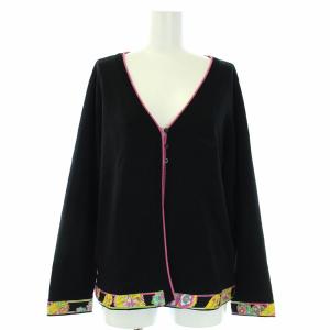 カーディガン ニット 長袖 裾切替 花柄 42 XL 黒 ブラック