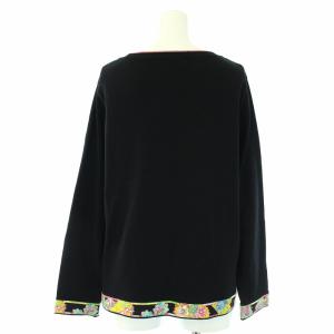 LEONARD SPORT カーディガン ニット 長袖 裾切替 花柄 42 XL 黒 ブラック