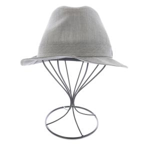 Borsalino 中折れハット 帽子 メッシュ ロゴ 麻 リネン 59cm グレー 黒 ブラック GY11