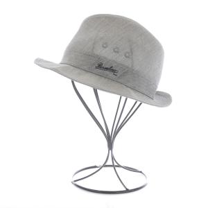 Borsalino 中折れハット 帽子 メッシュ ロゴ 麻 リネン 59cm グレー 黒 ブラック GY11